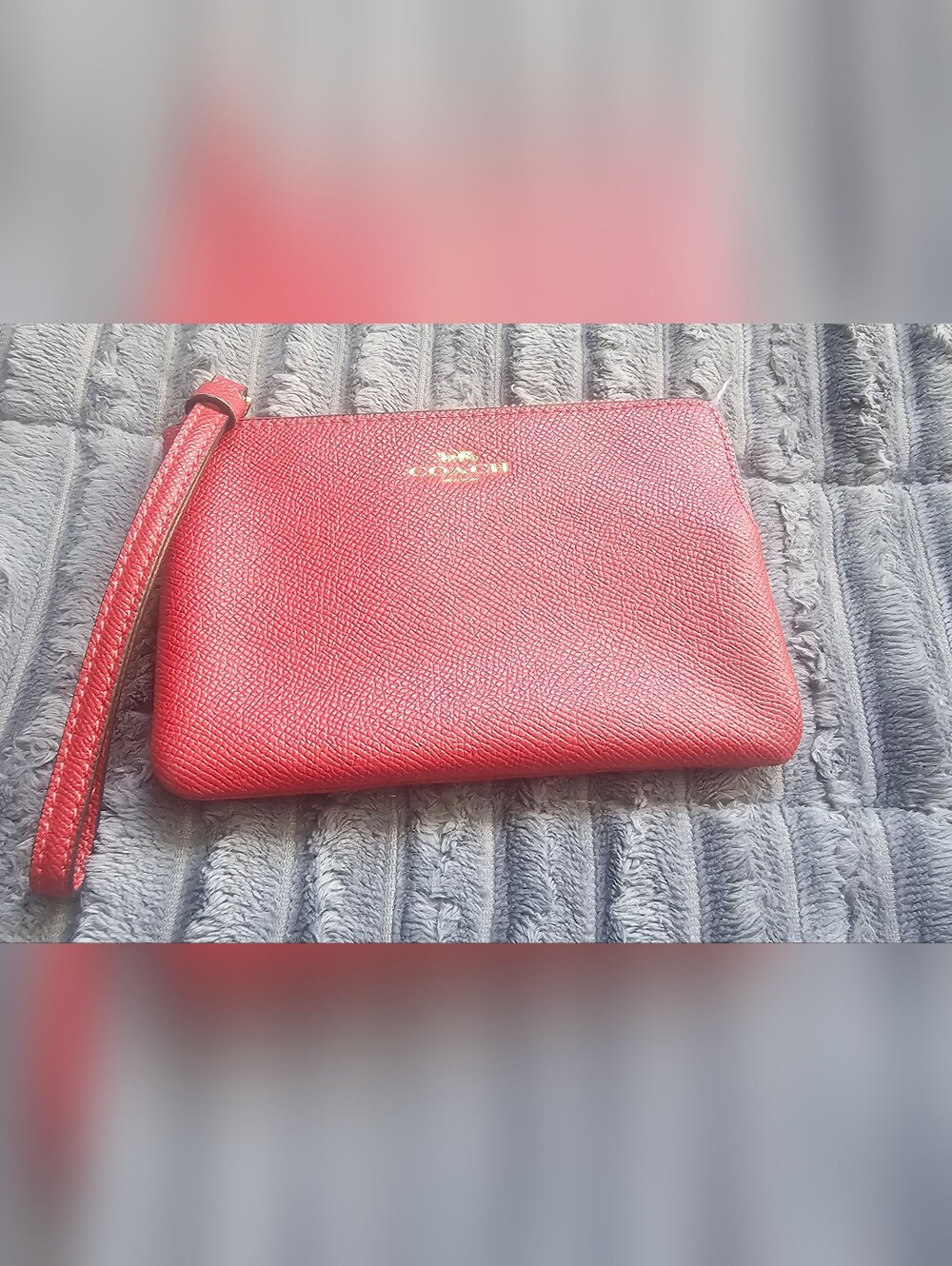 Coach Red Leather Wristlet with Gold Logo